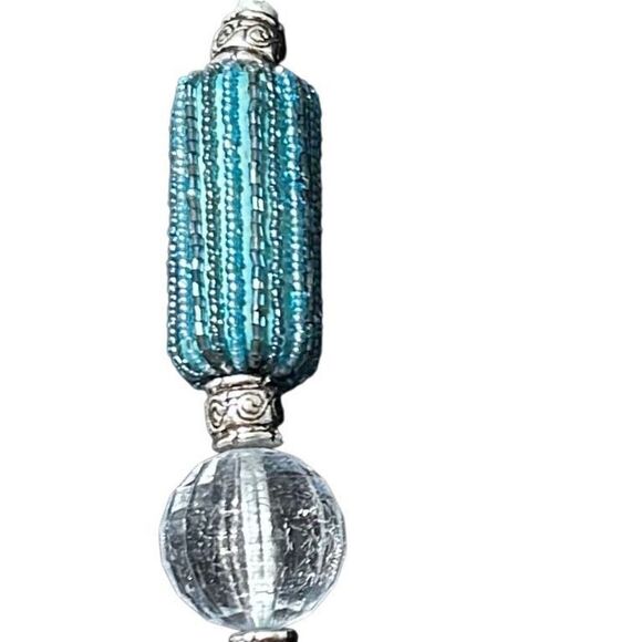 Vintage Unique Chunky Statement Necklace 32" Blue Faceted Lucite Frosted Balls - Picture 9 of 9